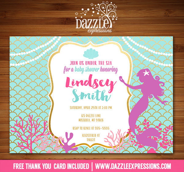 free mermaid baby shower invitations