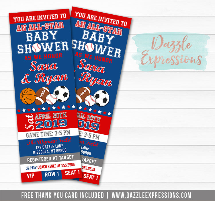 sports ticket baby shower invitations