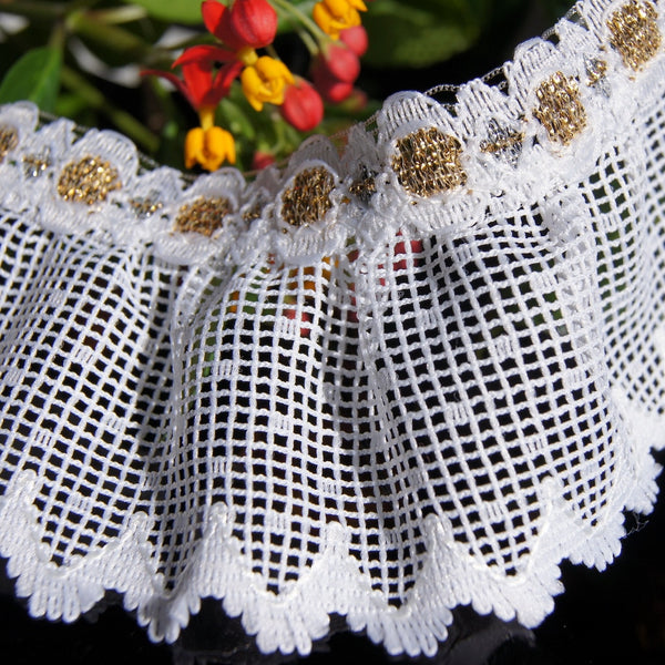 white gathered lace trim