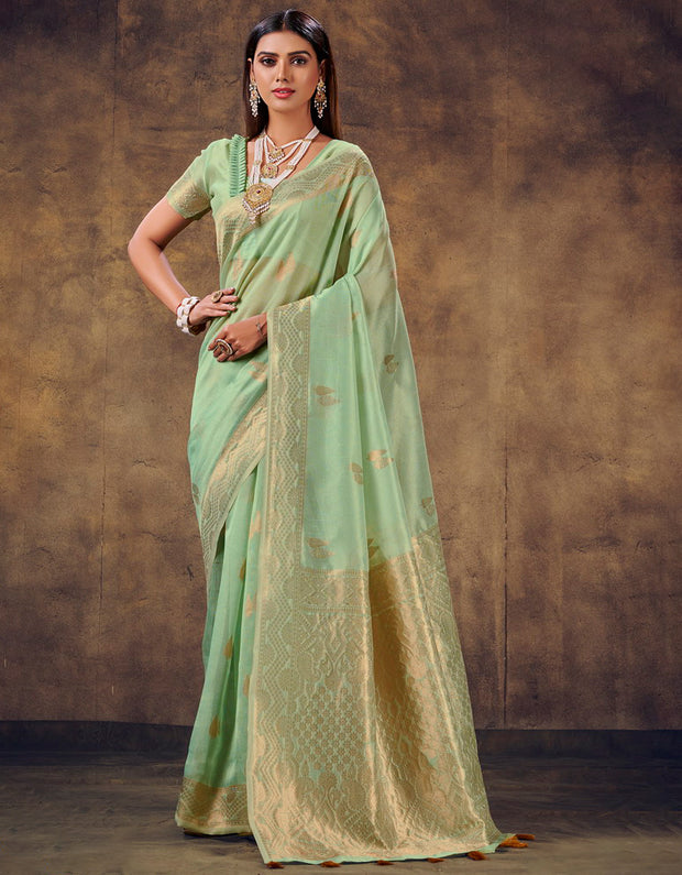 OMANA- pista green mashru silk saree - DHARKI ONLINE STORE