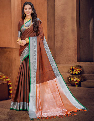 Buy Designer Saree - Elegant Chocolate Brown Pure Satin Silk Saree –  Empress Clothing