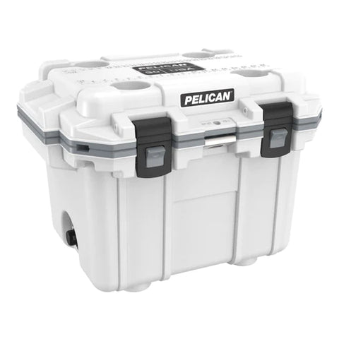 Close lid Pelican 30QT Elite Cooler in white/grey