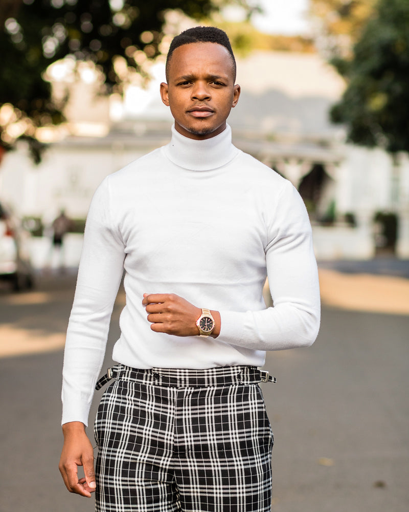 white polo neck outfit