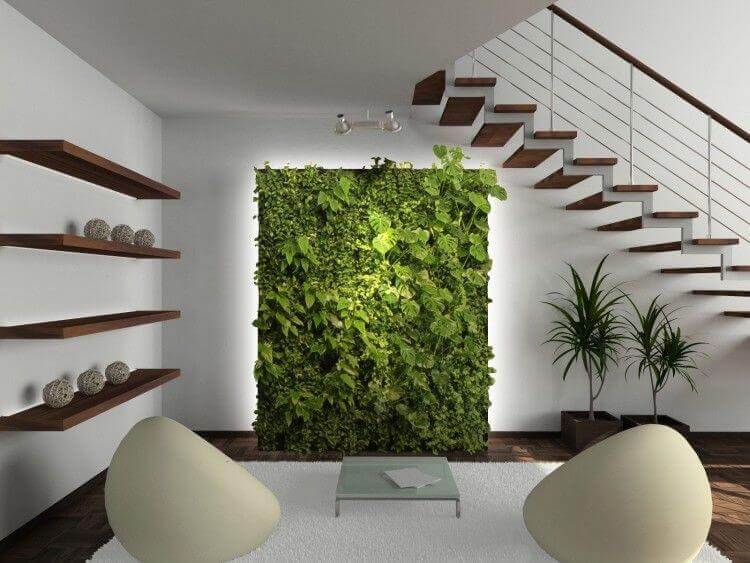 mur végétal artificiel dans salon