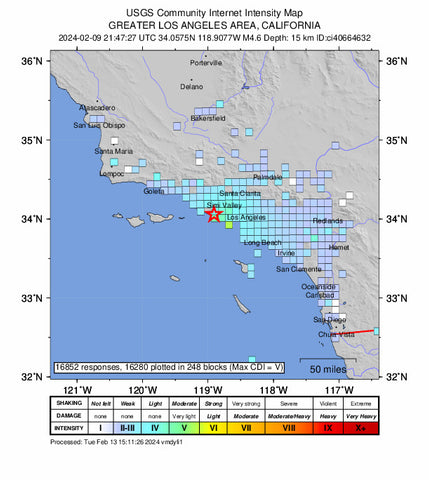 USGS Intensity Map for Malibu Earthquake