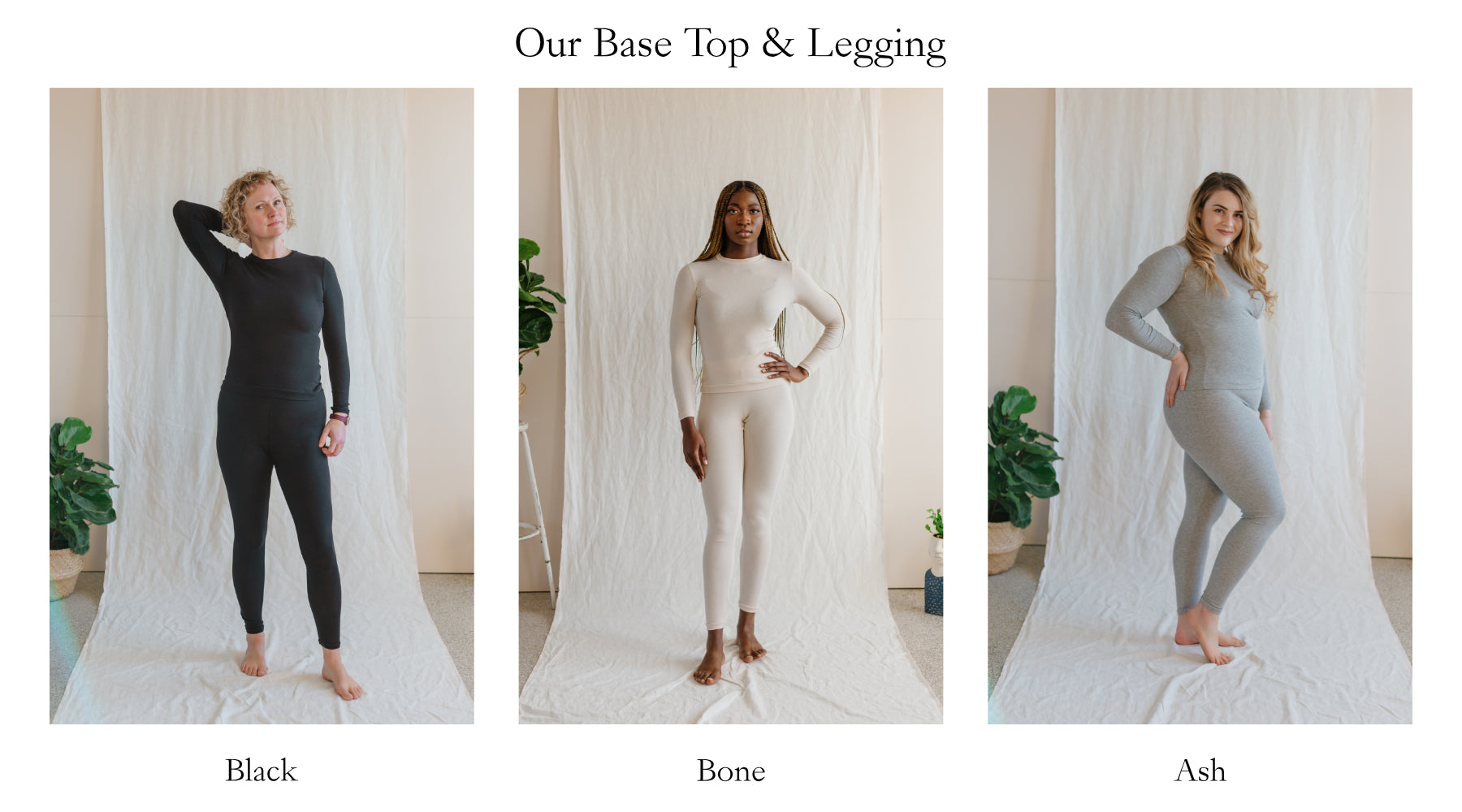 models wearing base top and base leggings