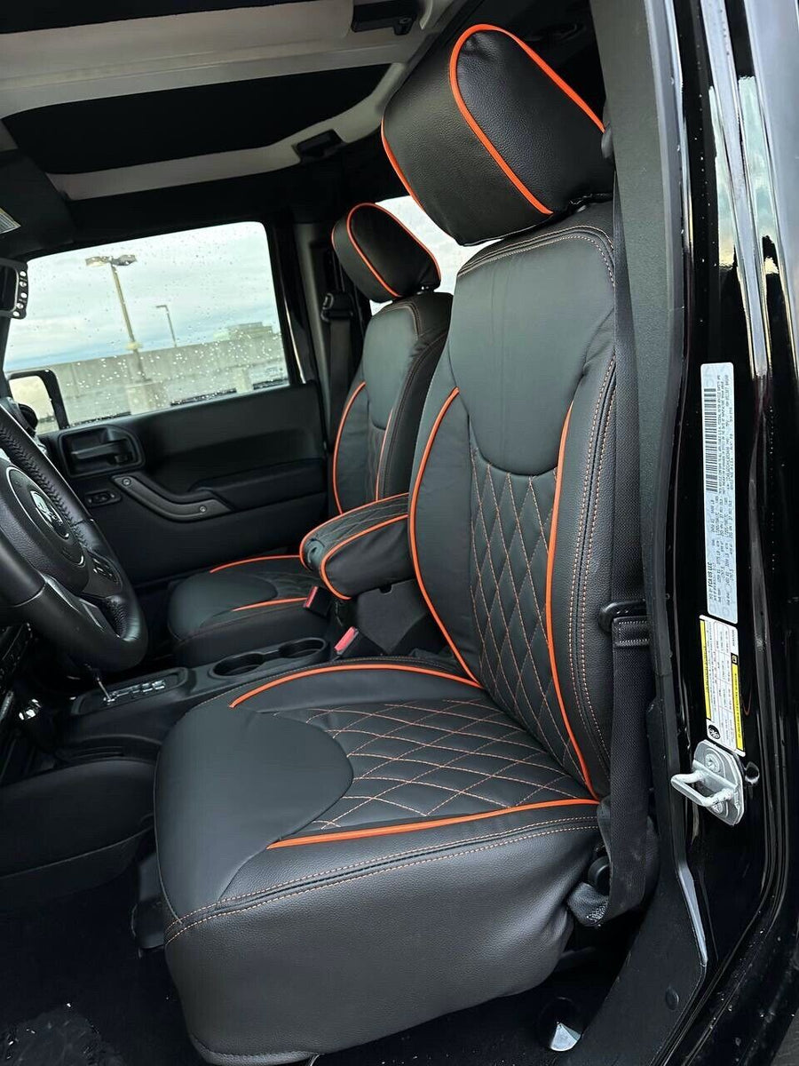 2015 2016 Fits JEEP WRANGLER JK CUSTOM LEATHER SEAT COVERS BLACK& Oran – US leather  car seats