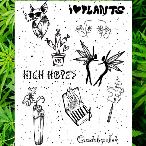 420 Weed and Pot Flash Tattoos