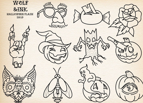 SPOOKY TATTOO FLASH SHEET Art Print for Sale by rhirhiart  Redbubble