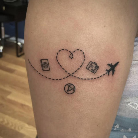 Airplane and Suitcase Small Tattoo Best Travel Tattoo Ideas