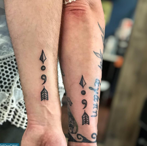 Arrow and Semicolon Couples Tattoos