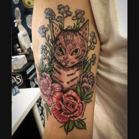 Cat In Flowers Pet Tattoo Best Pet Tattoo Ideas