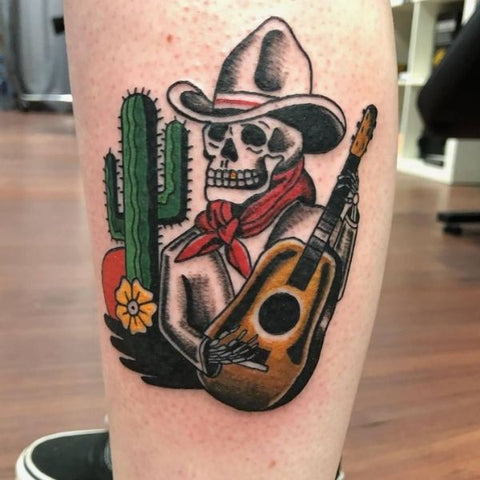 Color Traditional Cowboy Skeleton Tattoo Best Skeleton Tattoo Ideas