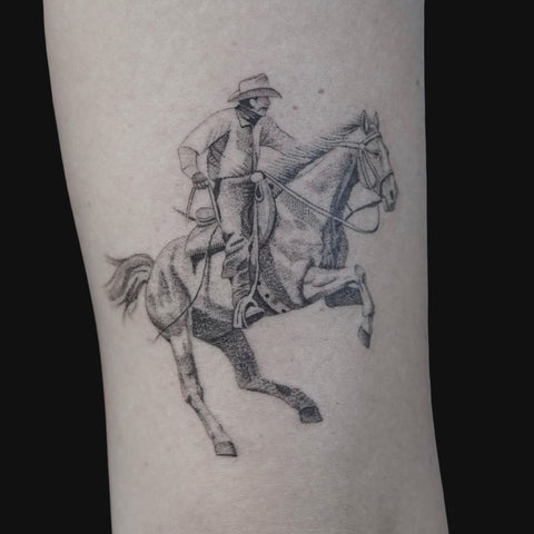 Cowboy riding Horse Pointillism Tattoo Ideas