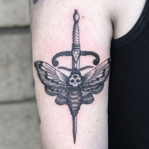 Death Head Moth With Dagger Tattoo 10 Best Moth Tattoo Ideas 