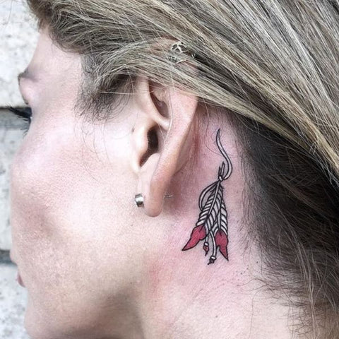 Feathers Tattoo Behind The Ear Tattoo