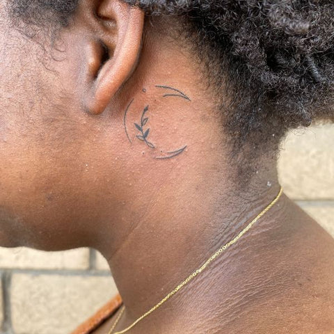 Fine Line Cute Crescent Moon Behind The Ear Tattoo