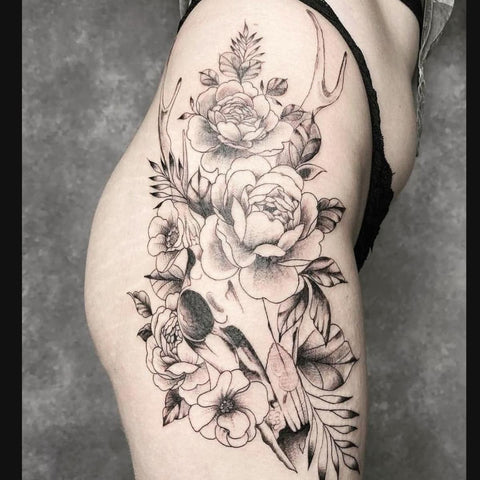 ZEN TATTOO  peonies thigh hip tattoo  zentattoo