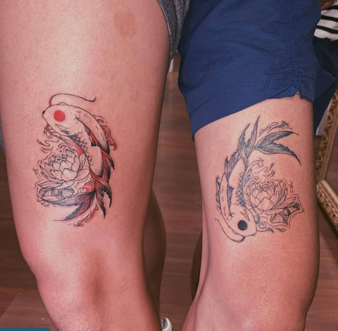 Koi Fish Yin Yang Couples Tattoos