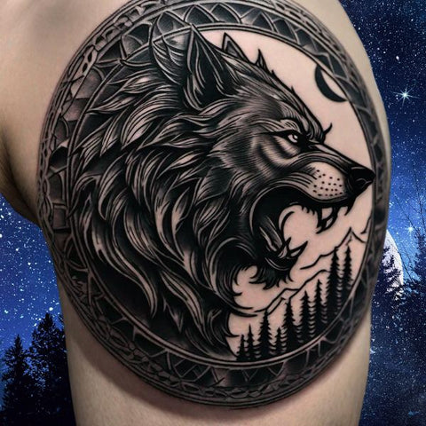 Large Wolf Head Blackwork Tattoo Best Wolf Tattoos