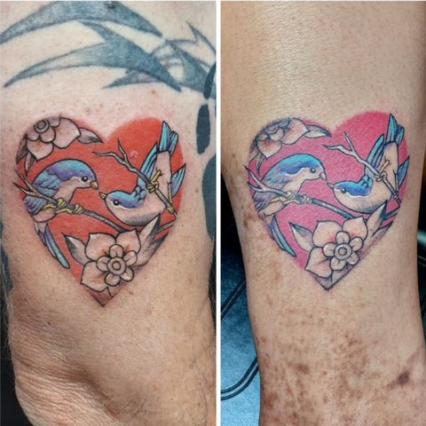 Love Bird Hearts Matching Couples Tattoos Best Couples Tattoo Ideas