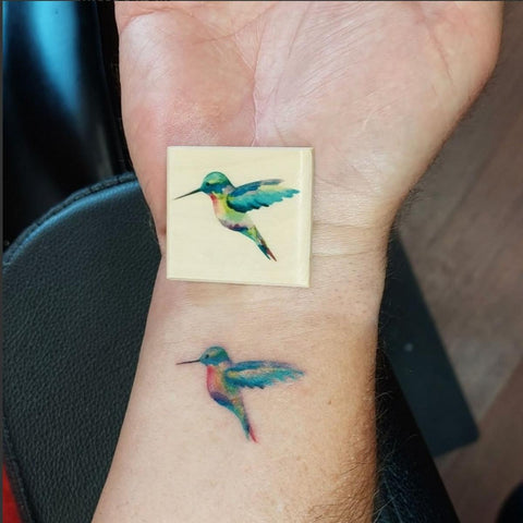 Micro Tattoo Style Small Color Humming Bird Tattoo