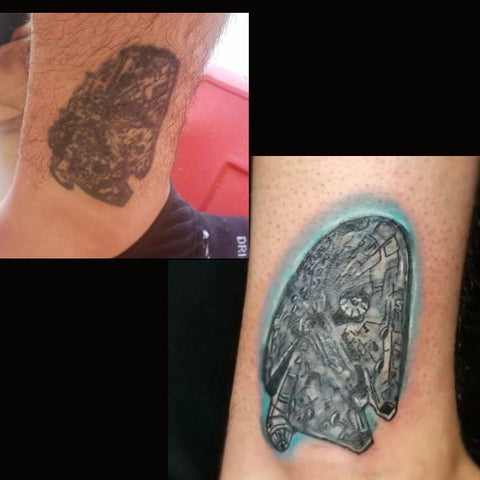 Millennium Falcon Cover Up Tattoo Best Cover Up Tattoo Ideas