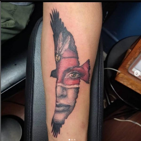 Native American Woman in Eagle Tattoo Best Thanksgiving Tattoo Ideas