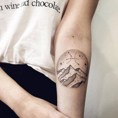 Pisces Symbol with Mountain Best Pisces Tattoo Ideas