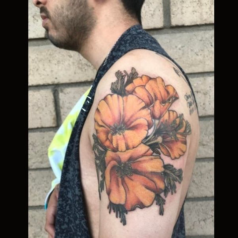 Gladiolus and California Poppy tattoo I did at New Generation Tattoo SJ,  CA. : r/tattoo