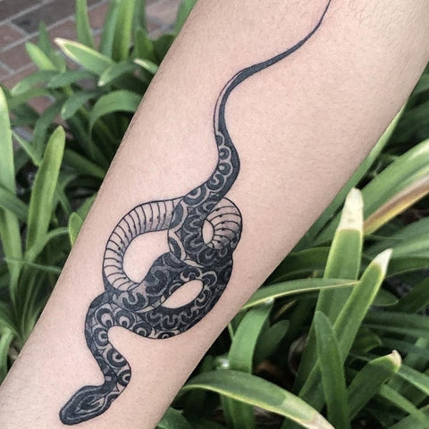 Traditional snake tattoo on the hand  Tattoogridnet