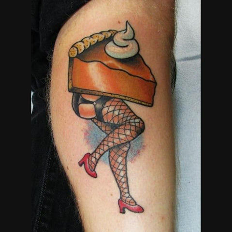 Pumpkin Pie With Legs Tattoo Best Thanksgiving Tattoo Ideas