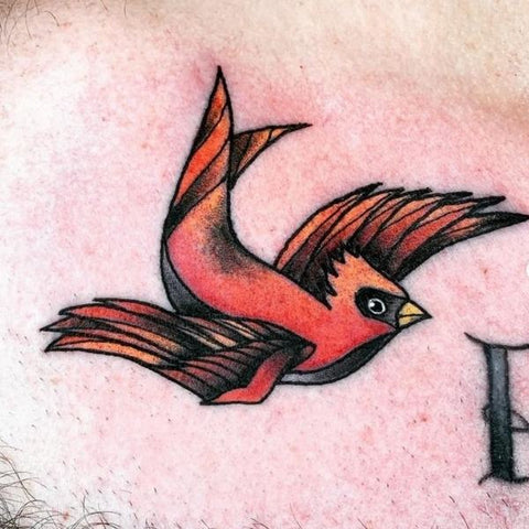 Traditional Style Chickadee Bird tattoo with flowers by Sara Eve TattooNOW