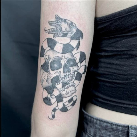 Beetlejuice Sandworm and Skull Movie Tattoo, Best Scary Movie Tattoo Ideas