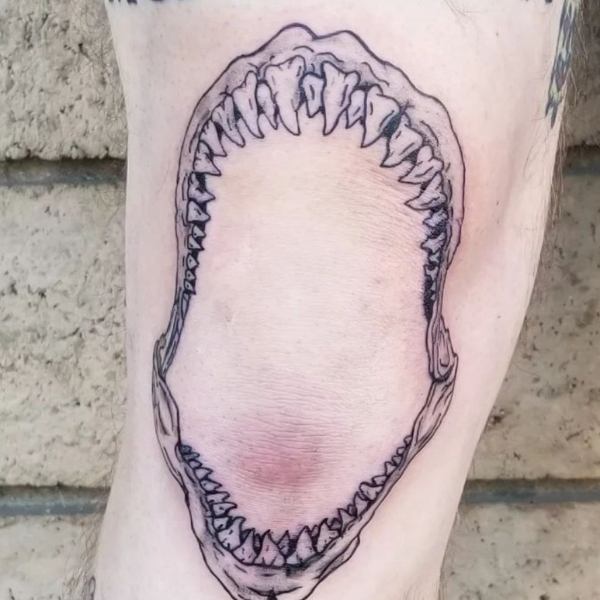 Tattoo uploaded by Xavier  Elbow tattoo by luqluqluq via Instagram elbow  painful traditional blackwork sharkteeth  Tattoodo