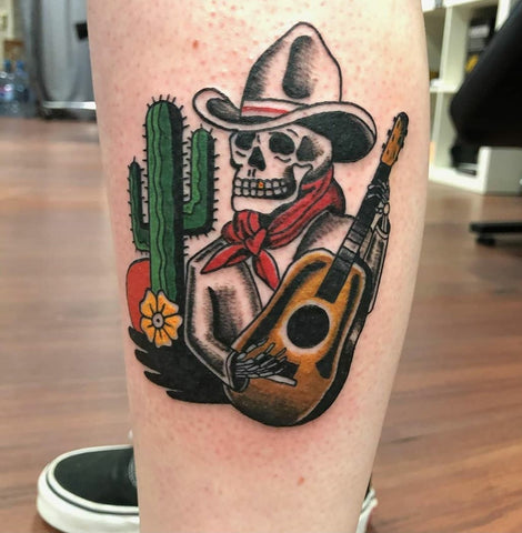 Skull Cowboy Calf Tattoo