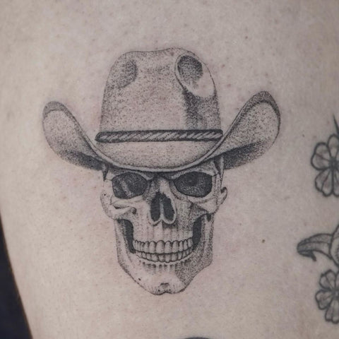 Skull With Cowboy Hat Tattoo Pointillism Tattoo Ideas