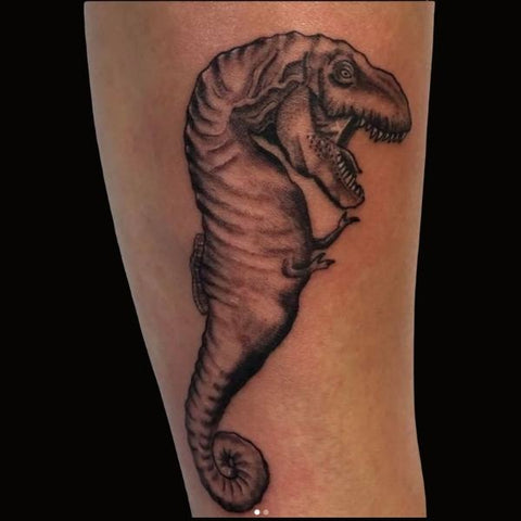 T Rex Mixed with Seahorse Best Dinosaur Tattoo Ideas