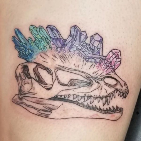 T Rex Skull With Crystals Best Dinosaur Tattoo Ideas