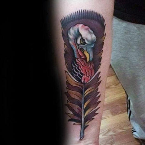 Turkey and Feather tattoo Best Thanksgiving Tattoo Ideas