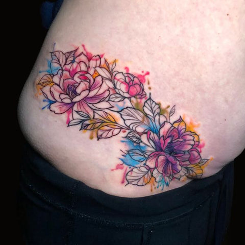 Watercolor Flowers Tattoo Scar Cover Up Best Cover Up Tattoo Ideas