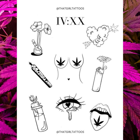 Weed and 420 Tattoo Flash