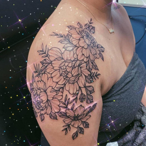 Apothecary Tattoo  Beautiful florals that Giselle has been working on      floral tattoo nhtattoo ladytattooer floraltattoo flowertattoo  flower linework outline Peony  Facebook