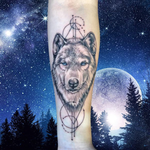Wolf with Geometric Signs Tattoo Best Wolf Tattoos