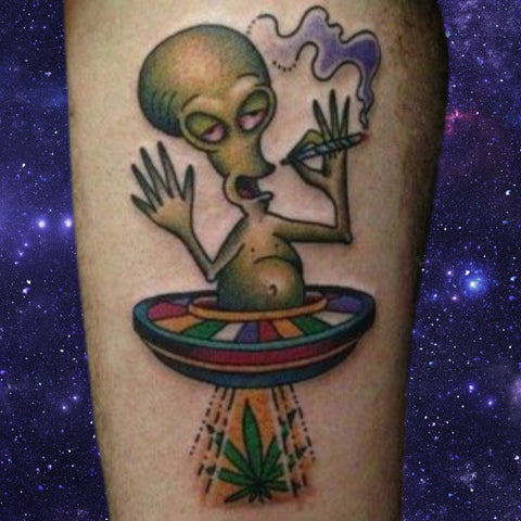 alien smoking weed tattoo