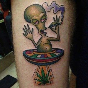 Alien Smoking Weed Tattoo