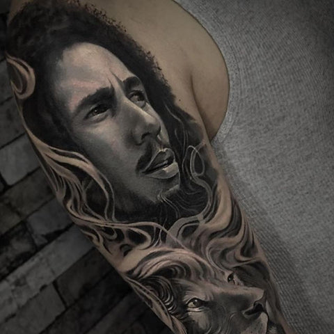 bob marley tattoo lion and smoke