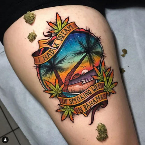 American Traditional Weed Tattoo