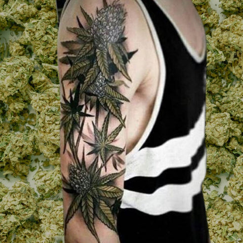 weed flowers and buds tattoo realistic