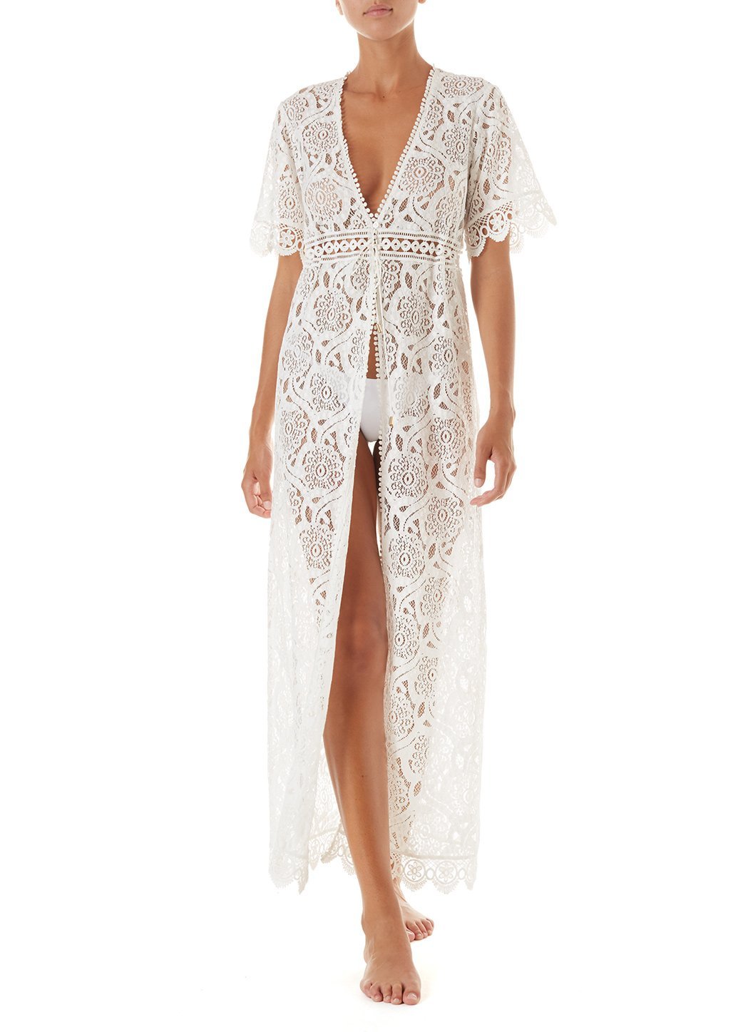 Gabrielle White Embroidered Lace Maxi Button Down Cover Up | Melissa